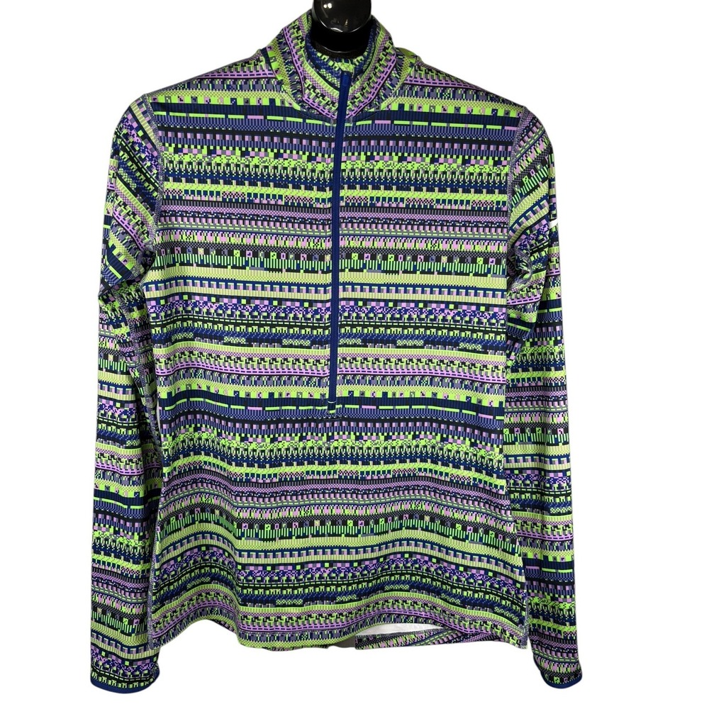 Nike Pro Womens Dri-FIT Half Zip Pullover Large Geometric Green Purple